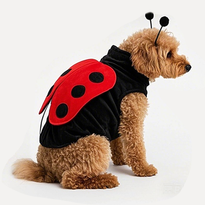 Ladybug Dog Costume Pet Halloween Outfit with Wings and Antennae